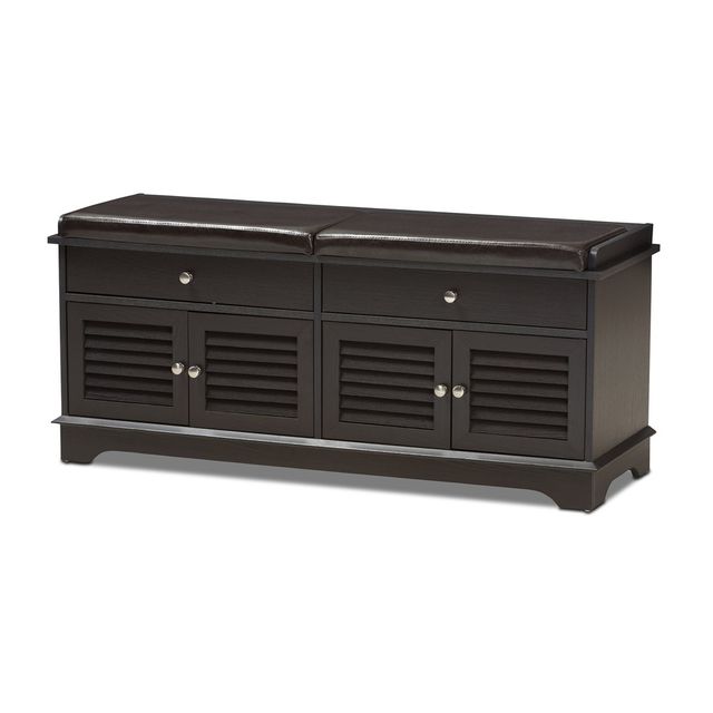 Leo Modern And Contemporary Wood 2 Drawer Shoe Storage Bench Dark Brown - Baxton Studio: Upholstered Seat, Ventilated Cabinet