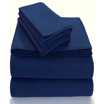 Queen Extra Deep Pocket Solid Sheet Set Dark Blue - Tribeca Living: 100% Cotton Flannel, Includes 4pc