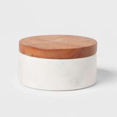 Marble/Wood Salt Cellar with Wooden Lid - Threshold