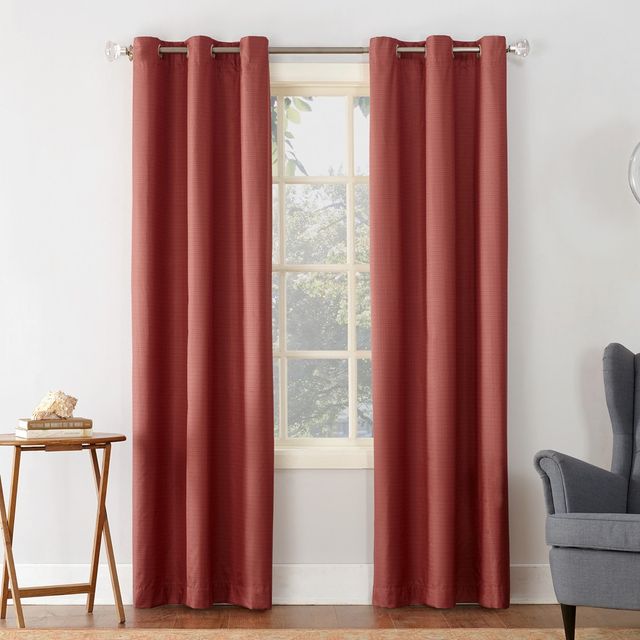 40x63 Sun Zero Room Darkening Cooper Thermal Insulated Grommet Curtain Panel Red: Modern Energy Efficient Jacquard