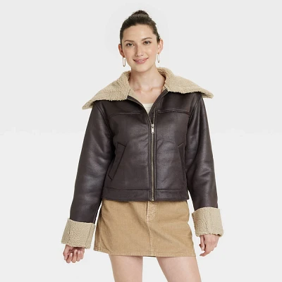 Womens Faux Leather Shearling Jacket