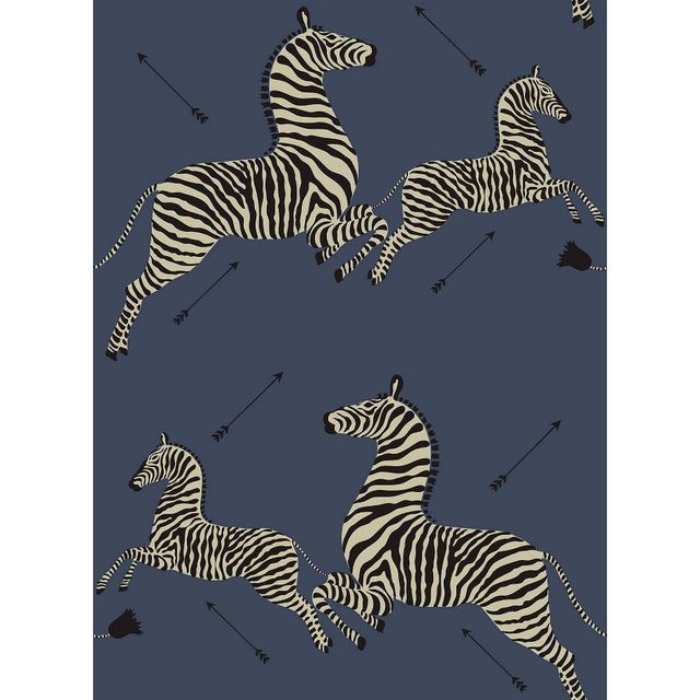 Brewster Denim Zebra Safari Scalamandre Self Adhesive Wallpaper