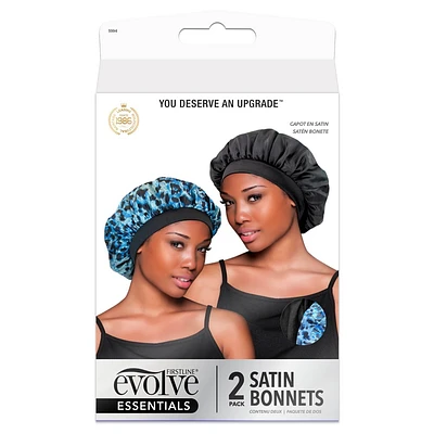 Evolve Products Satin Hair Bonnets - Blue  - 2pk