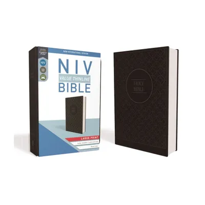 NIV, Value Thinline Bible, Large Print, Imitation Leather, Gray/Black - by Zondervan (Leather Bound)