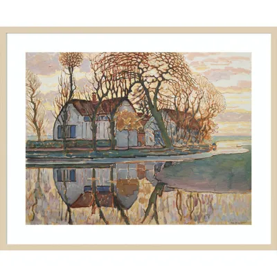 41 x 33 Farm Near Duivendrecht by Piet Mondrian Wood Framed Wall Art Print - Amanti Art: Rustic Lithograph, Hardwood Frame