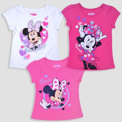Toddler Girls 3pk Disney Mickey Mouse & Friends Minnie Mouse Short Sleeve Graphic T-Shirt - Pink/White 4T