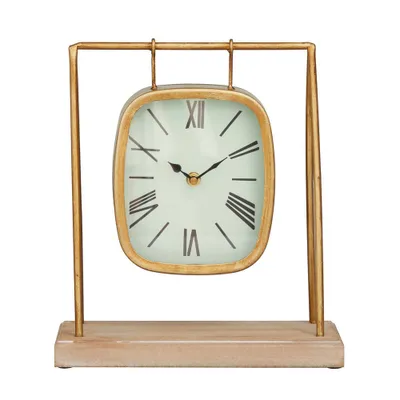 11x10 Wood Pendulum Clock with Wood Base Gold - Olivia & May: Silent, Farmhouse Style Mantel Timepiece