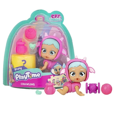 Cry Babies PlayTime Day Care Crawling Bruny Figure - 5+ Surprises, Accessories, Great Gift for Kids Ages 4+