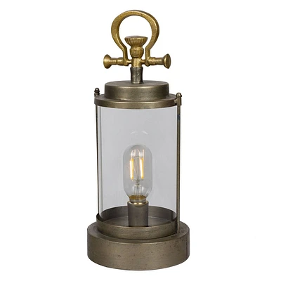 Alpine Corporation 15 Battery Small Vintage Metal and Glass Warm LED Indoor Outdoor Decorative Lantern Off-White: Elegant Antique Brass Finish