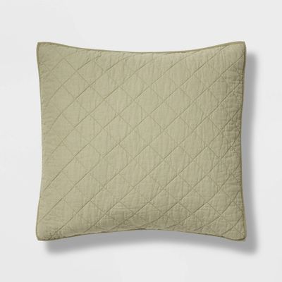 Euro Diamond Stitch Cotton Linen Quilt Sham Moss Green - Threshold: OEKO-TEX Certified, Woven Texture, No Flange Design