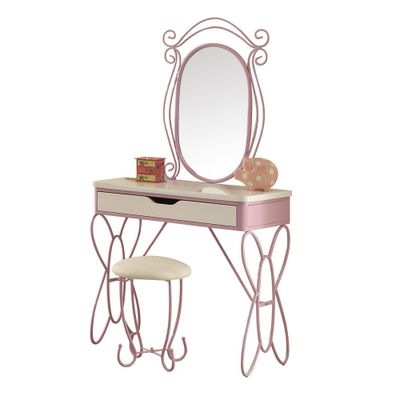 Vanity Set White Purple - Acme Furniture: Butterfly-Shaped Desk with Stool & Storage Drawer