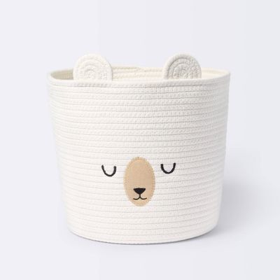 Medium Coiled Rope Round Basket Sleepy Bear - Cream - Cloud Island