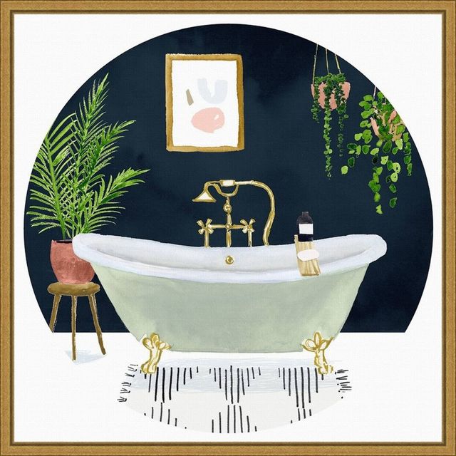 16 x 16 Homebody Collection C Bath by Victoria Borges Framed Canvas Wall Art Gold - Amanti Art