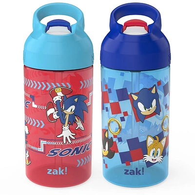 Zak Designs 2pk 16 fl oz Plastc Atlantic Sonic The Hedgehog Water Bottles: Kids & Toddler Portable Drinkware, Dishwasher-Safe