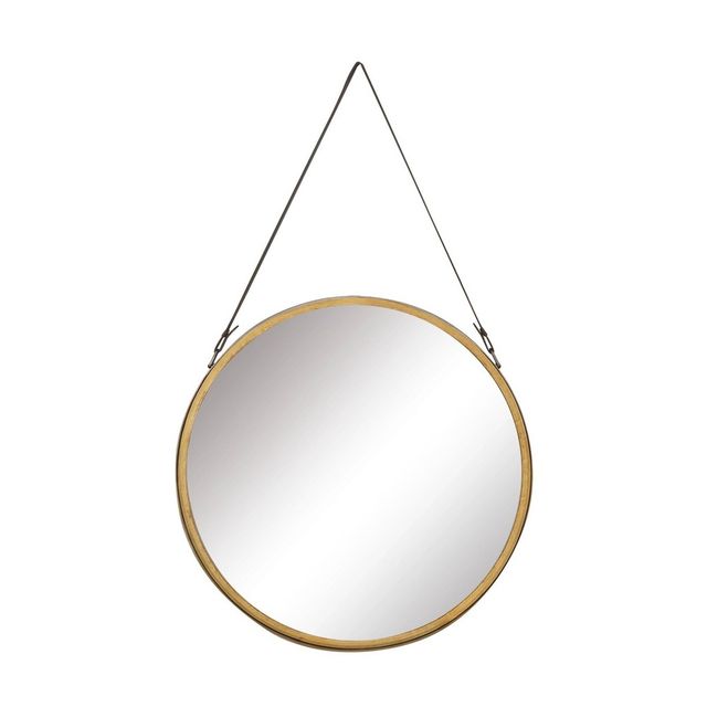 Metal Wall Mirror with Leather Strap Gold - Olivia & May: Round Decorative Iron Frame, No Assembly Required