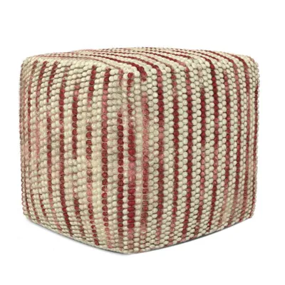 WyndenHall Malcolm Woven Cube Pouf Maroon: Upholstered Square Footrest, No Assembly, Modern Style