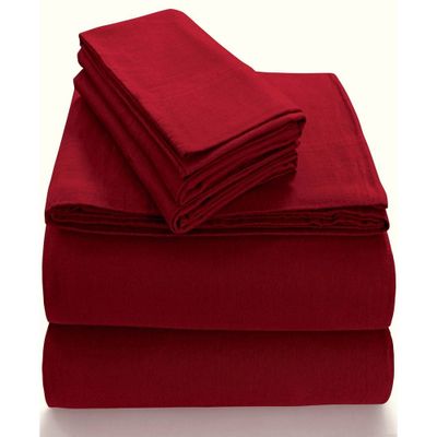 Tribeca Living Full Extra Deep Pocket Solid Sheet Set Deep Red: 100% Cotton Flannel, Includes 4pc, Machine Washable