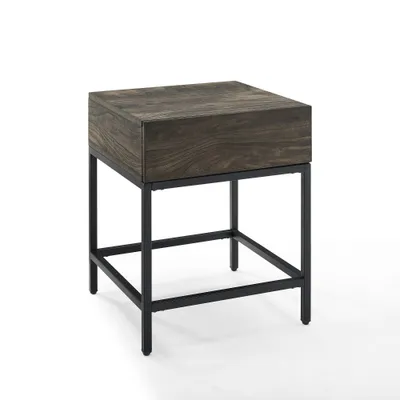 Jacobsen End Table with Drawer: Rustic Square Design, Matte Black Steel Base - Crosley