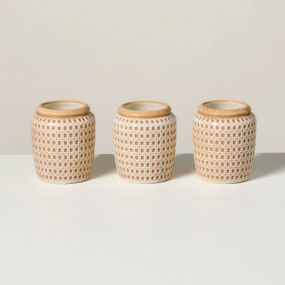 3ct Embossed Caning Ceramic Candle Gift Set - Hearth & Hand with Magnolia