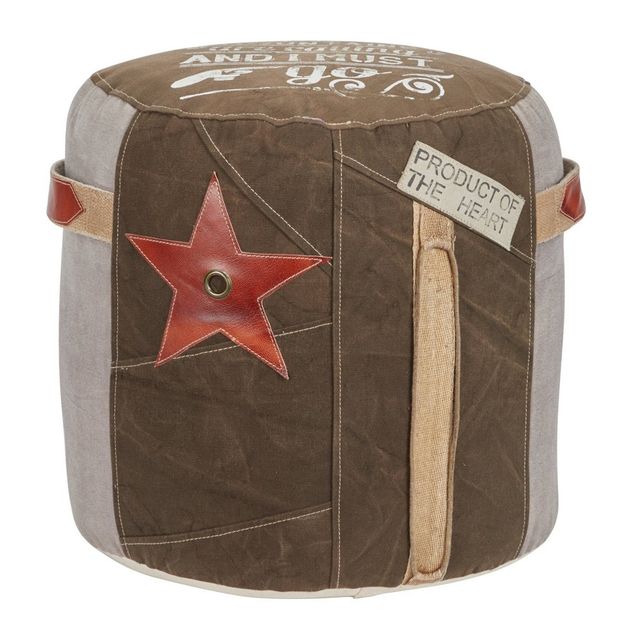 Canvas Pouf with Star Motif Brown - Olivia & May