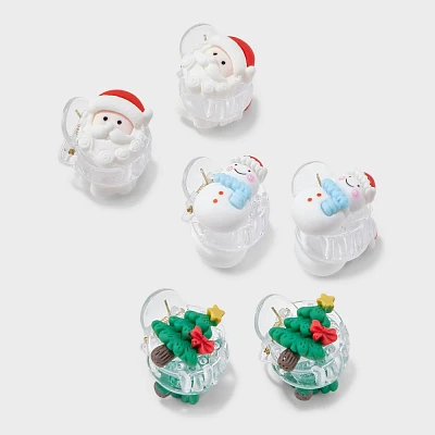 Snowman Santa and Tree Mini Claw Clip Set 6pc - Multicolor