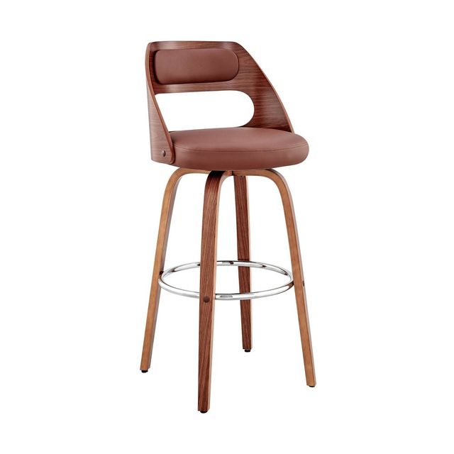 30 Julius Counter Height Barstool with Brown Faux Leather Seat Walnut Finish Frame - Armen Living
