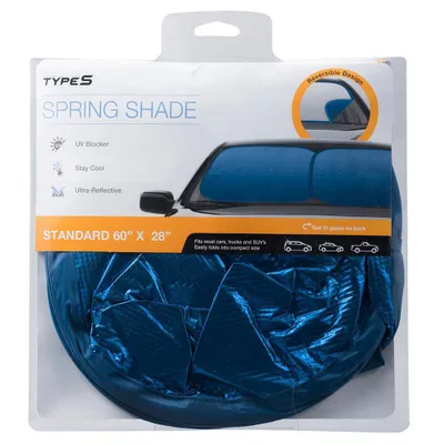 Type S Standard Fashion Reversible Spring Sunshade Blue/Silver: Car Sunshade for Windshield, Automotive Interior Cover