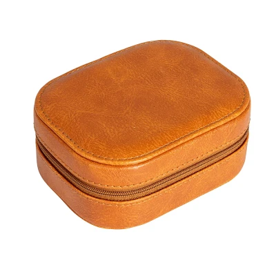 Household Essentials Small Vegan Leather Travel Jewelry Organizer Box Caramel