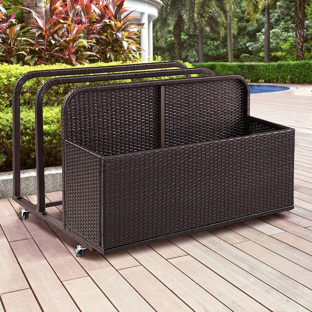 Palm Harbor Outdoor Wicker Pool Storage Caddy: Resin, UV-Resistant - Crosley