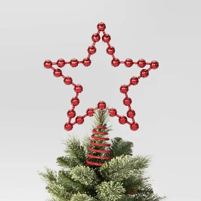 9 Glittered Ball Star Metal Christmas Tree Topper Red - Wondershop