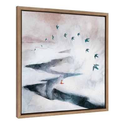 Kate & Laurel All Things Decor 22x22 Sylvie Snow Day Fox and Birds Framed Canvas by Faryn Hughes Gold