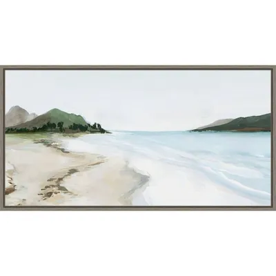 27 x 14 Kiss from a Wave Beach by Isabelle Z Framed Canvas Wall Art Print - Amanti Art: Modern Seaside Decor, Polystyrene Frame