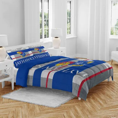 NCAA Kansas Jayhawks Heathered Stripe Queen Bedding Set in a Bag - 3pc