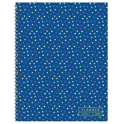 TF Publishing 2025 Weekly/Monthly Planner 11x9 Cobalt Dots: Spiral Bound, Student & Teacher Calendar, All Ages