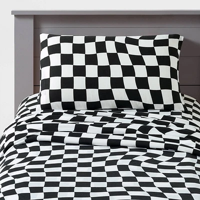 Teen Checkered Jersey Sheet Set Black and White - Collective: Size