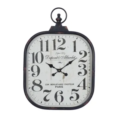 26x18 Metal Distressed Pocket Watch Style Wall Clock with Ring Finial Black - Olivia & May