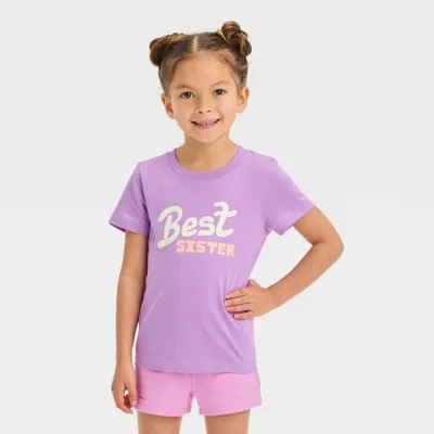 Toddler Girls Best Sister Short Sleeve T-Shirt - Cat & Jack Purple 12M: Crewneck