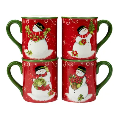 16oz 4pk Earthenware Holiday Magic Snowman Mugs - Certified International