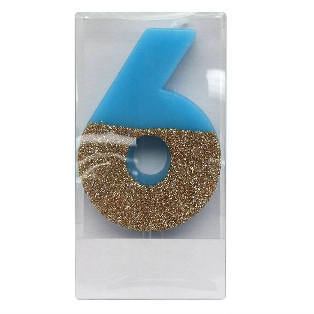 Number 6 Glitter Candle  - Spritz: Birthday Cake Candle, 4 Wax, Single Piece