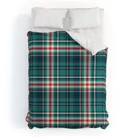 Queen Avenie Winter Plaid 1 Polyester Duvet Cover + Pillow Shams Blue - Deny Designs: Abstract Pattern, 300 Thread Count, Hidden Zipper