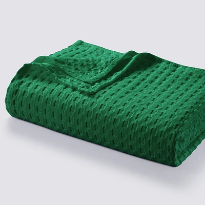 Tribeca Living Queen Vienna Chunky Waffle Weave Cotton Oversized Blanket Emerald Green: Machine Washable, No Backing