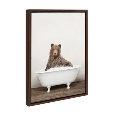 18 x 24 Sylvie Bear Rustic Bubble Bath Framed Canvas by Amy Peterson