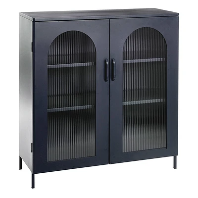 Storied Home Solstice 40 Tall Decorative Accent Cabinet Black: Striated Glass, Metal Frame, 2 Shelves