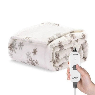 Sunbeam 50 x 60 Nordic Premium Heated Throw Foot Pocket Electric Blanket Snowflake: Microplush, Machine Washable