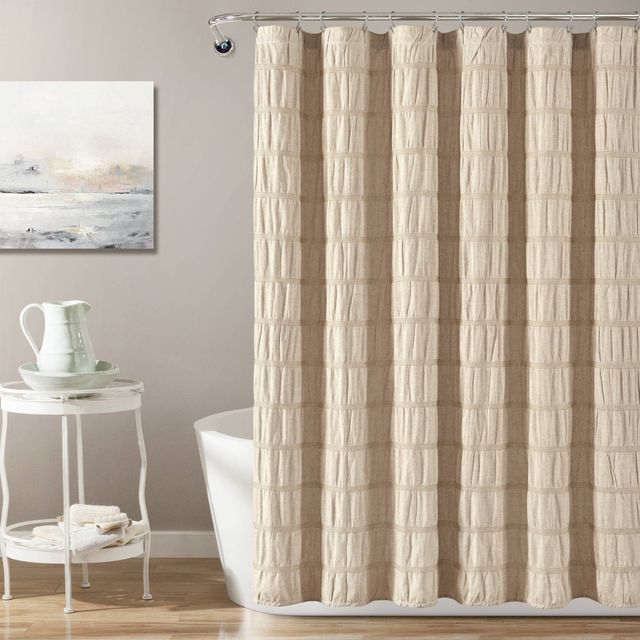 Waffle Striped Woven Cotton Shower Curtain - Lush Dcor: 100% Cotton, Machine Washable