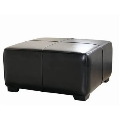 Full Leather Square Ottoman Footstool Black - Baxton Studio: Modern Upholstered, Wood Frame, No Assembly Required