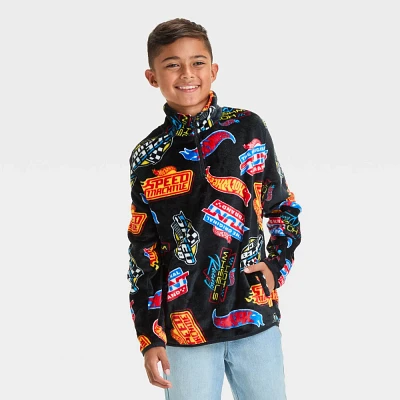 Boys Hot Wheels Faux Shearling Half Zip Pullover Sweatshirt