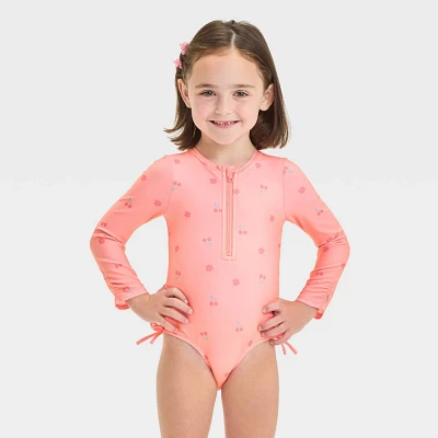 Toddler Girls Long Sleeve Half Zip One Piece Rash Guard