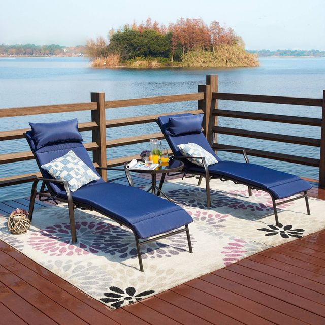 3pc Outdoor Metal Chaise Lounge Set  - Patio Festival: Powder-Coated Steel Frame, UV-Resistant