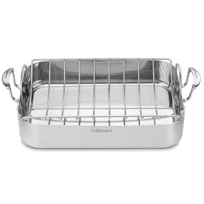 Cuisinart MultiClad Pro 16 Tri-Ply Stainless Steel Roasting Pan & Stainless Rack - MCP117-16BR: Dishwasher-Safe Roaster